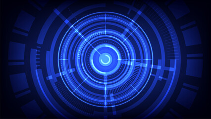 Futuristic Blue HUD Interface Circular Digital Target Elements Tech Radar Design Virtual Touchscreen AI Cyber Systems Sci-Fi UI