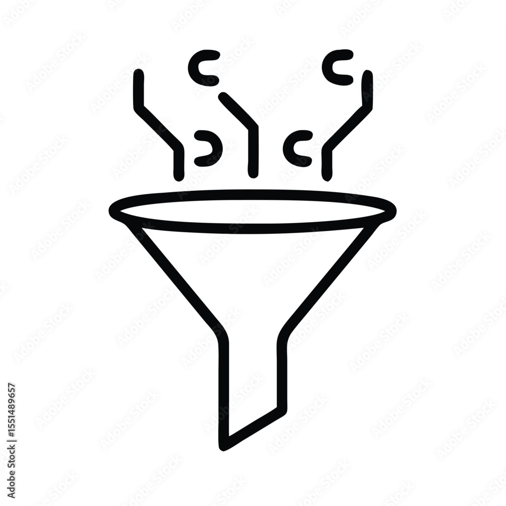 Poster data filter icon for data processing and analysis with funnel for data filtering and sorting process
