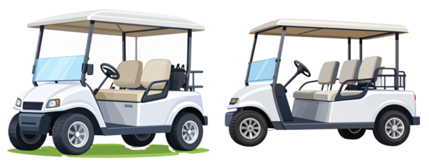 Minimalist Vector White Golf Cart with Overhead Cover Isolated on Transparent Background PNG