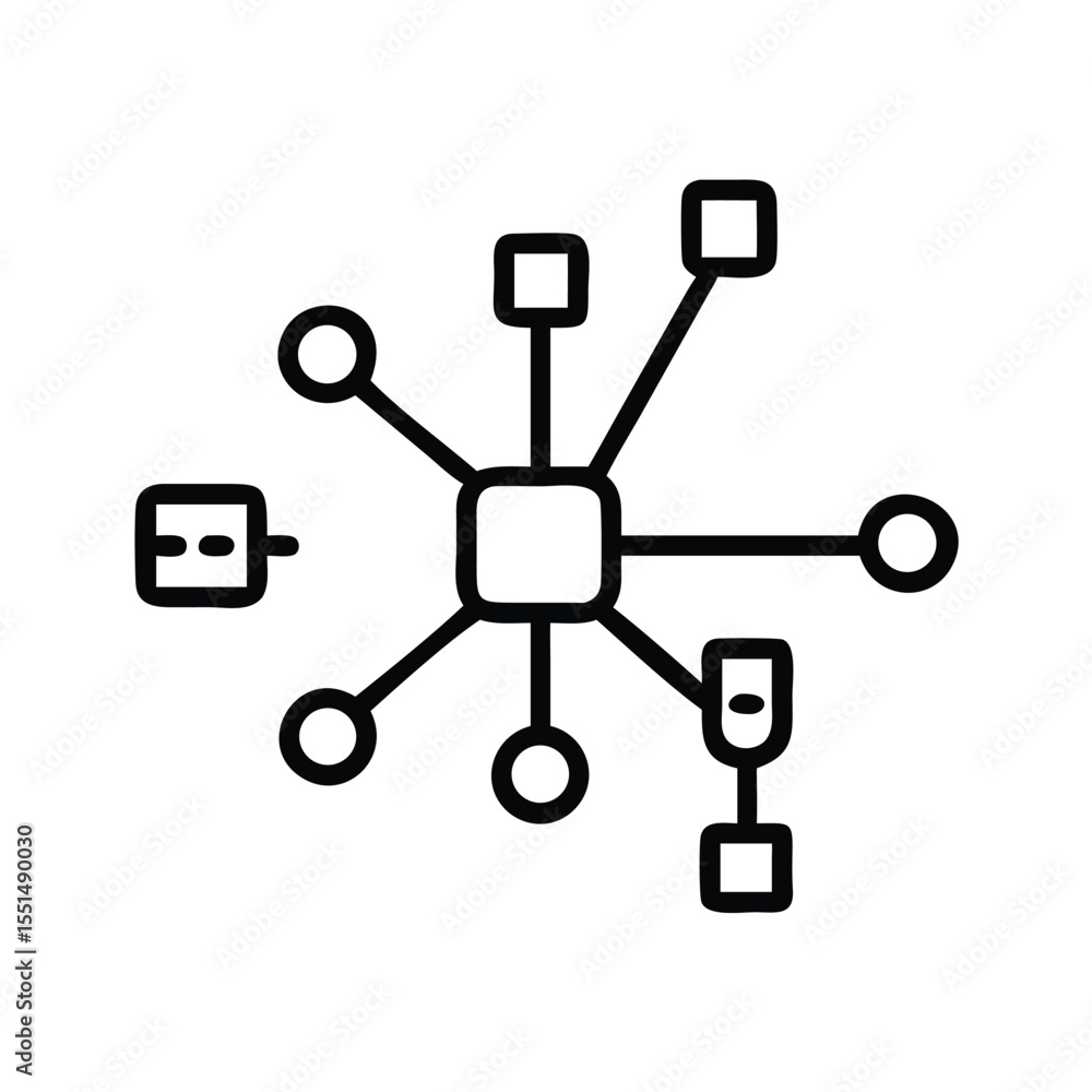 Poster network connection icon for data transfer and server connection and communication diagram and system