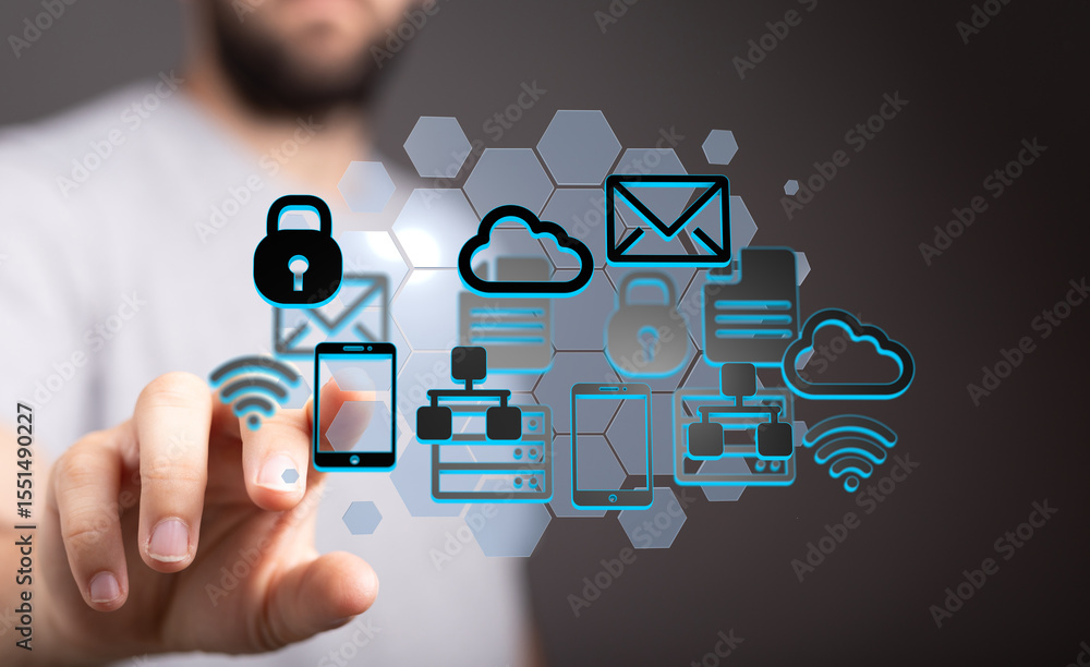 Aufkleber secure data access, cloud storage, and network connectivity. modern technology and safety.