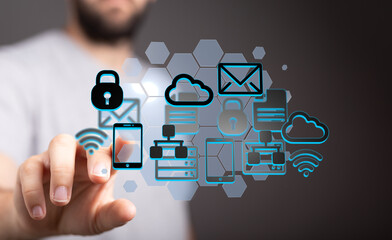 Secure data access, cloud storage, and network connectivity. Modern technology and safety.