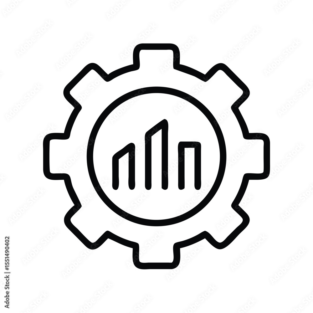 Poster gear mechanism with bar chart inside for business process automation and performance management icon