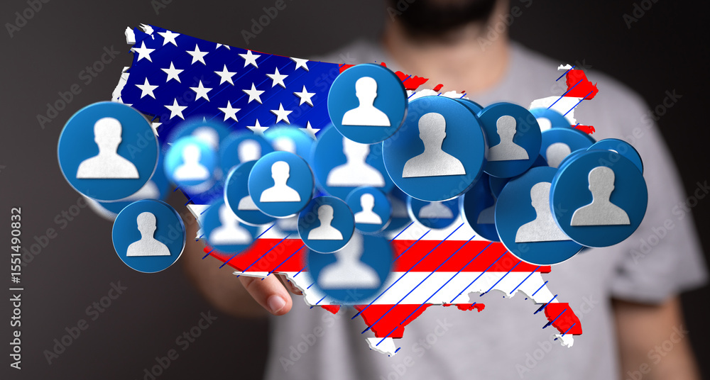 Aufkleber Digital representation of US citizens.  Illustrates connectivity and data visualization.