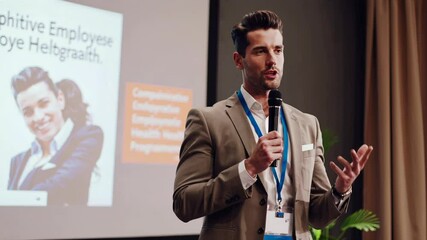 Captivating Speaker at Business Conference Powerful Presentation Engaging Audience