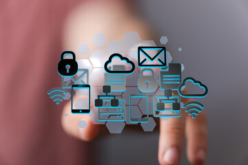 Digital technology, secure cloud storage, mobile access, data protection, network security, online...