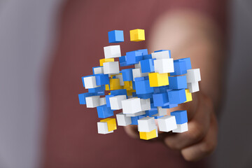 Digital data network, abstract cubes, technology, connection, innovation, growth, future, digital...
