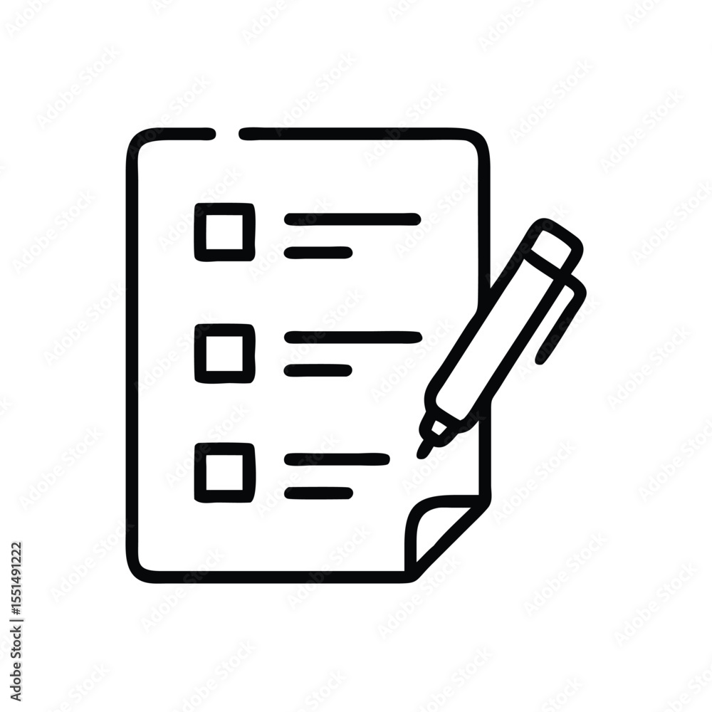 Poster checklist document with pen vector icon for task management and to do list organization and planning