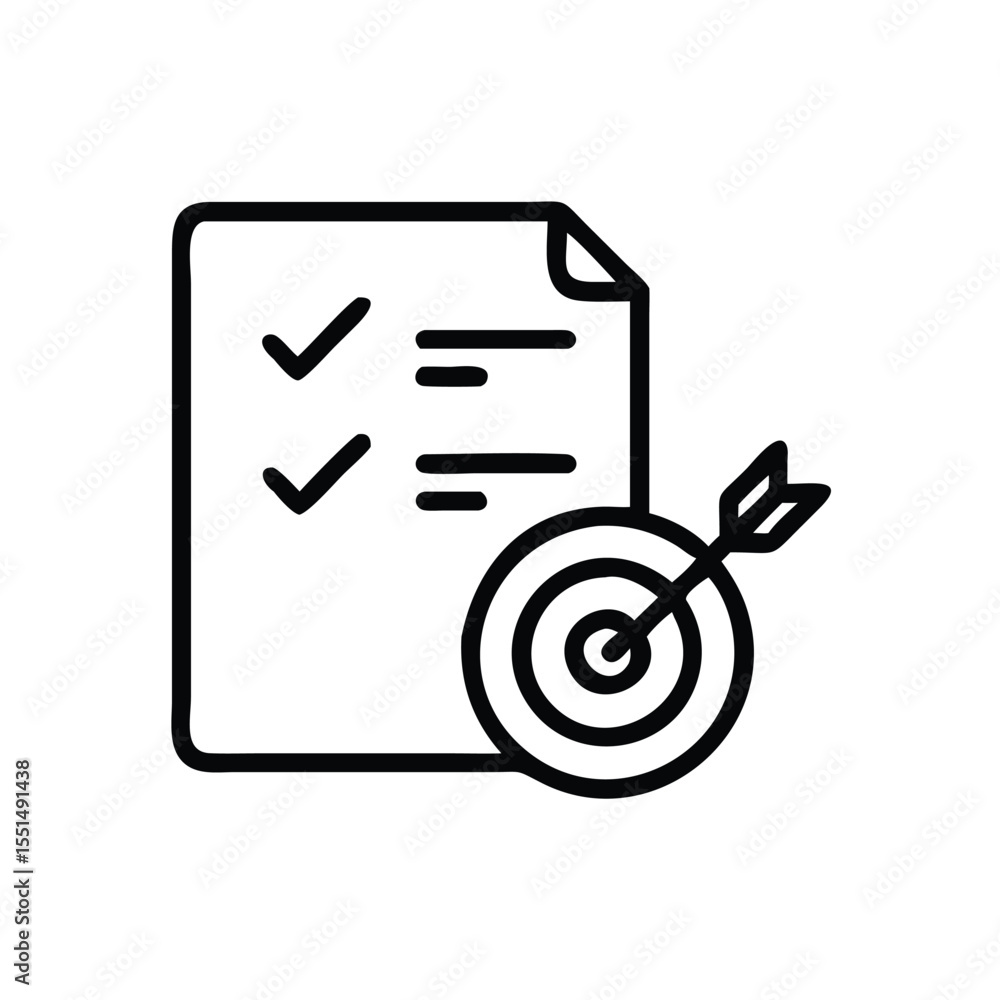 Poster goal achievement checklist with target and arrow icon for task management and productivity success c