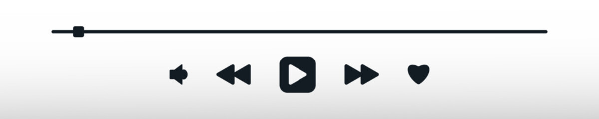Music player ui interface in white theme. Multimedia frame template. Media Mockup live stream window. Online broadcasting. Navigation and music application. Light screen with control button.