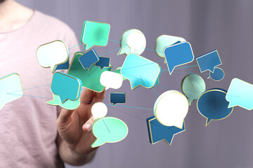 Abstract image of interconnected speech bubbles, symbolizing global communication and networking.