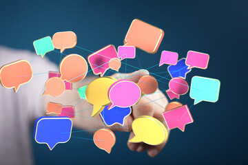 Abstract image of interconnected speech bubbles, representing global communication and social media.