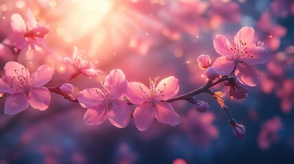 Delicate pink blossoms in soft sunlight