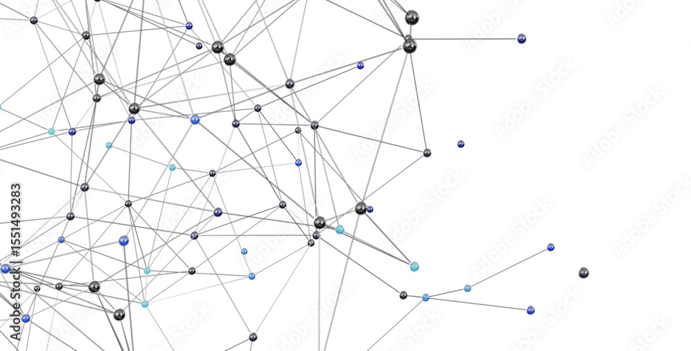 Poster 3D rendering of a complex network. Ideal for technology, connection, and communication concepts.