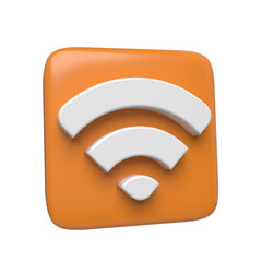 Shiny 3d rss feed icon with white waves on orange square background