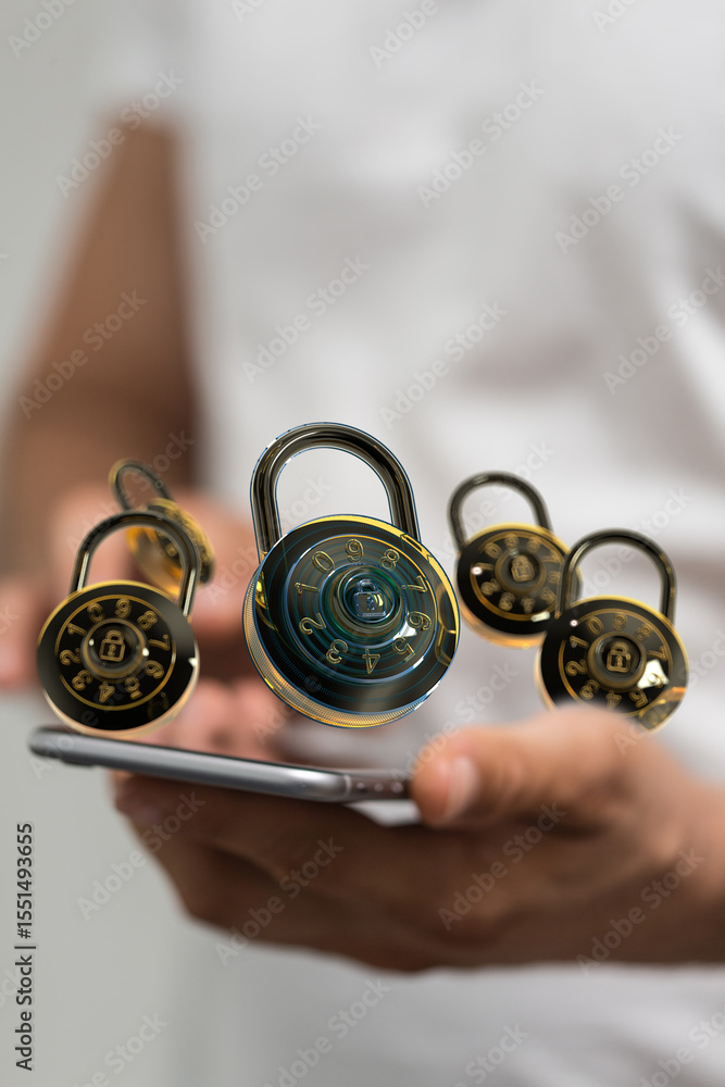 Poster Protecting digital information with strong passwords and encryption.