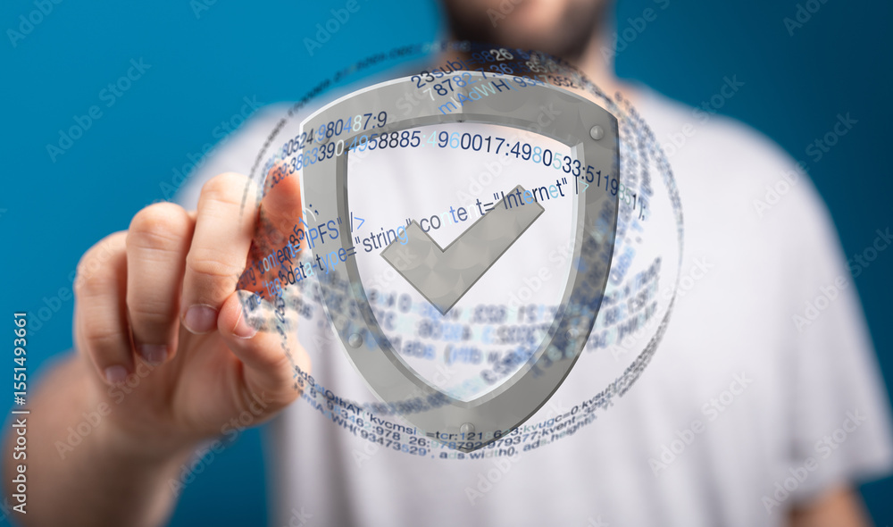 Poster Secure your data with advanced cybersecurity.  Digital shield, verified access, online protection.