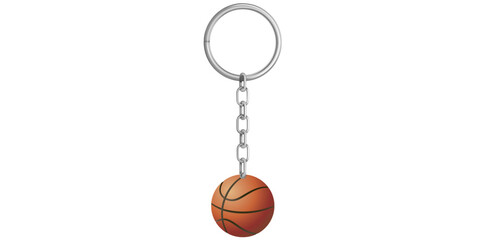 Realistic Key Chain With Basketball Vector Illustration.	