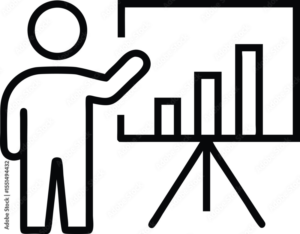 Aufkleber business presentation icon showing graph chart on whiteboard for data analysis and strategy planning