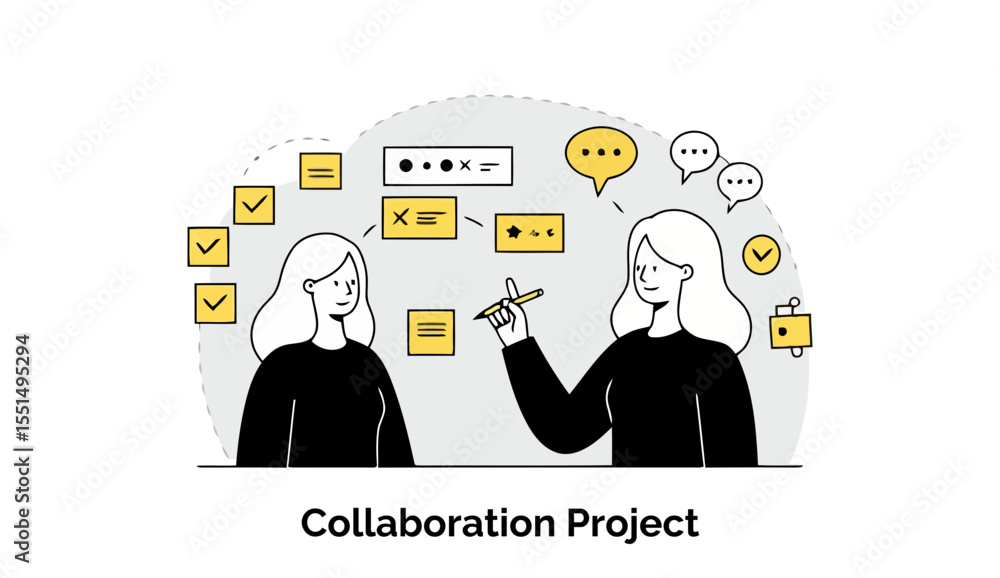 Poster two female colleagues collaborating on a project in a modern office setting. they are actively discu
