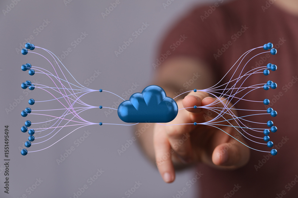 Aufkleber Secure cloud network infrastructure.  High-speed data transfer and global reach.
