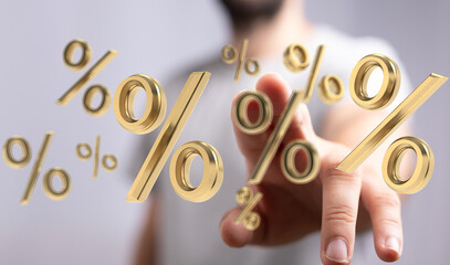 3D render of gold percentage symbols. Ideal for finance, sales, and discount concepts.