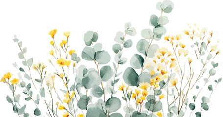 Golden yellow spring flowers blossom beautifully in the green grass meadow