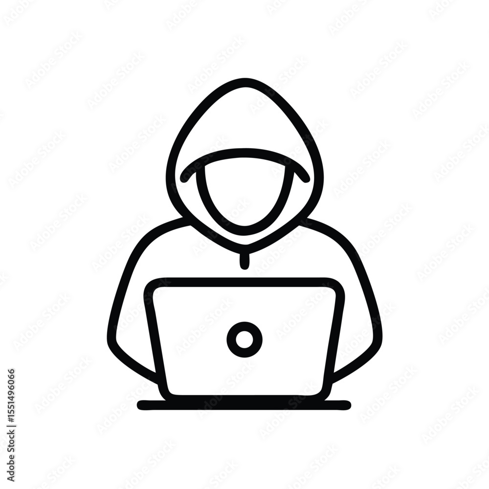 Poster hacker with laptop vector icon for cybersecurity and data protection concept design vector