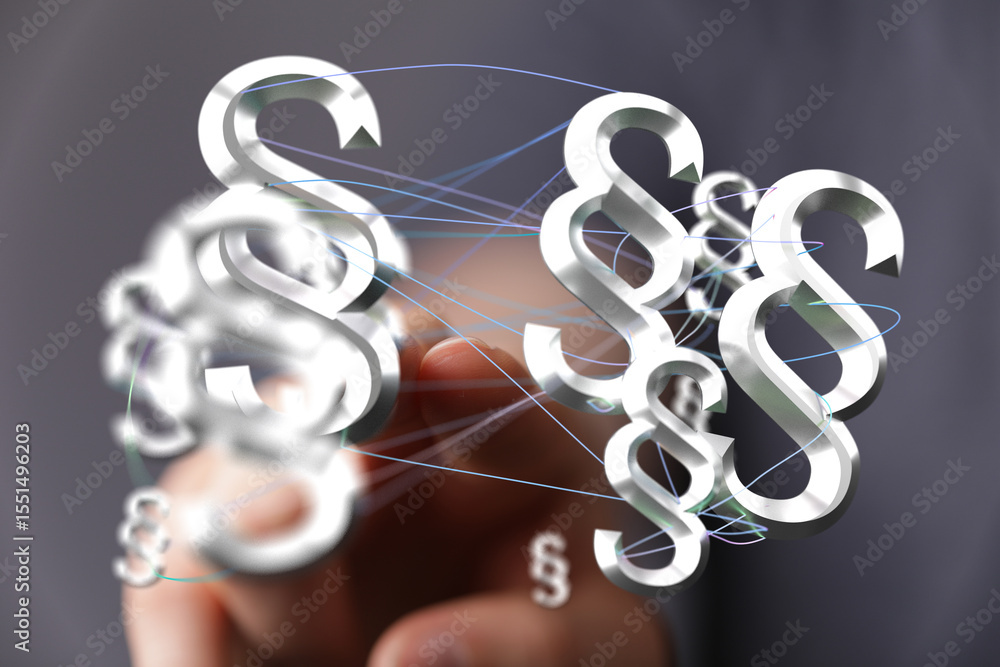 Poster abstract image of interconnected paragraph symbols, representing legal networks and complex regulati