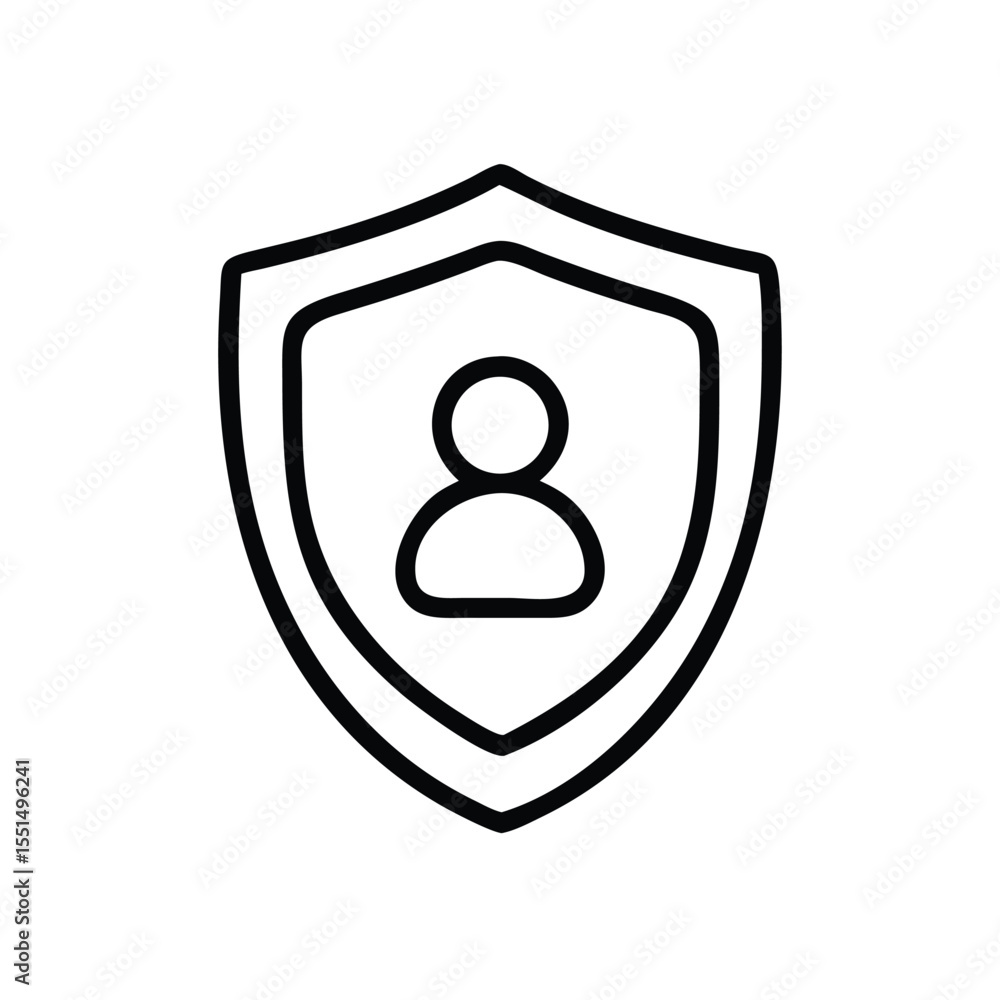 Poster security shield with person icon for data protection and privacy concept design vector