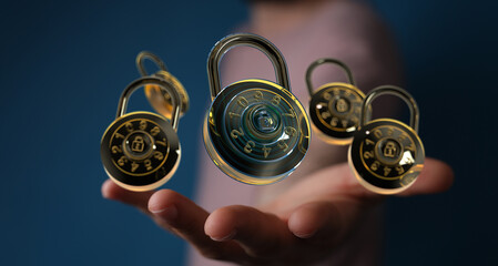 High-quality image of combination locks, symbolizing data protection and online security.
