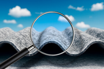 ANALYSIS OF THE COMPOUNDS OF A DANGEROUS ASBESTOS ROOF - Concept of invisible risk, hazardous fibers, health threat, analysis for lung cancer prevention with magnifying glass