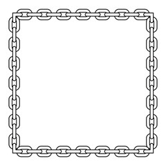 Minimalist black chain oval frame with geometric square links looping continuously. Isolated on white, bold contrast. Symbolizes strength and order, clean vector illustration.