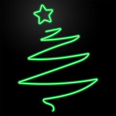 christmas tree neon sign, modern glowing banner design, colorful modern design trends on black background. Vector illustration.
