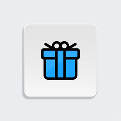 Blue gift box icon with bow on gradient background, Present Icon Design, Flat Surprise Package Symbol, Reward or Celebration Graphic, Modern UI Gift Element, vector illustration.