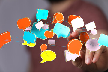 Abstract image of interconnected speech bubbles, symbolizing global communication and networking.