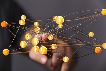 Intricate network visualization.  Connecting nodes represent global communication and data flow.