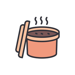 Pottery With Hot Food Ready To Serve And Open Lid Illustration