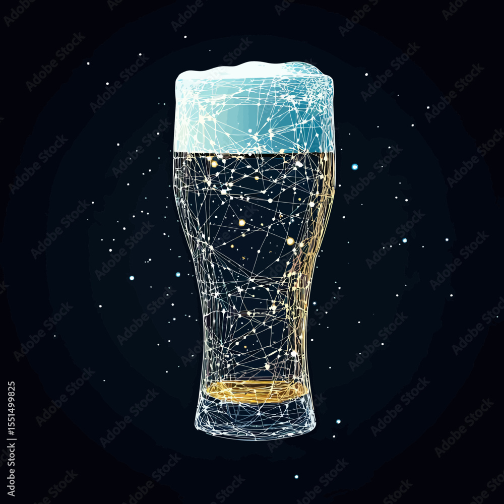 Aufkleber abstract futuristic wireframe beer glass with foam and interconnected glowing points and lines on da