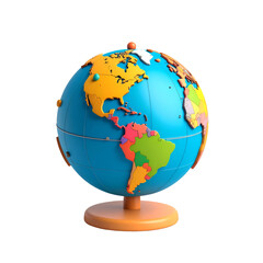World Globe: A vibrant, artistically rendered globe, depicting the continents and oceans in vivid colors, rests on a simple stand, inviting exploration and curiosity about our planet.