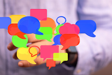 Abstract image of colorful speech bubbles, ideal for communication, feedback, and social media...