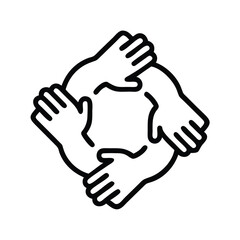 Four hands together teamwork vector illustration for collaboration partnership and unity concept design