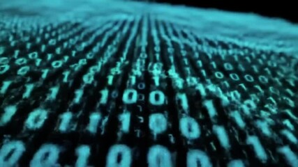 Abstract visualization of binary code flowing across a digital surface, representing data. - Powered by Adobe