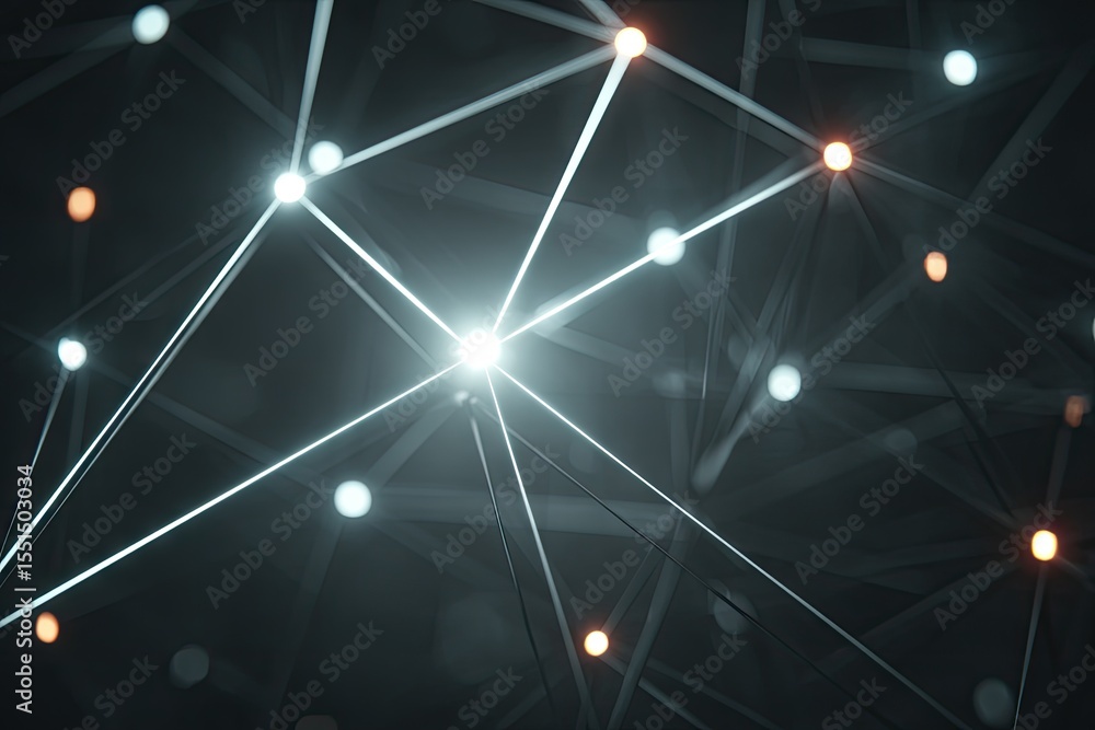 Poster abstract network of glowing points and lines. dark background, bright connections. geometric pattern