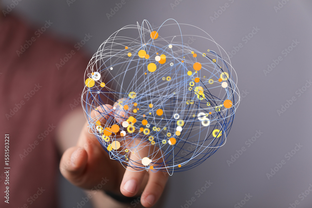 Poster abstract image of a network sphere. perfect for tech, ai, or global business concepts.