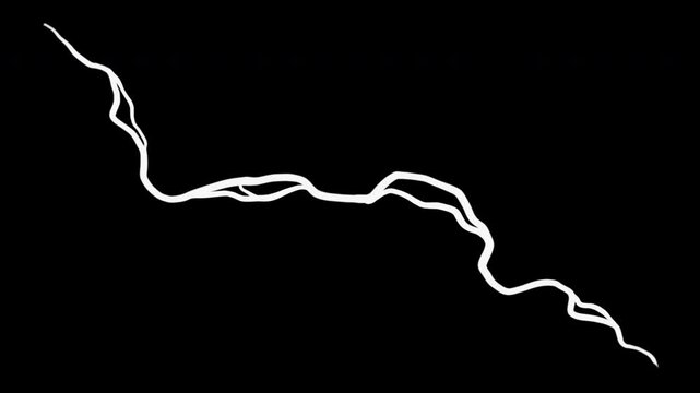 Electric discharge or thunderbolt. Set 2d animation effect power energy for game isolated on chroma key background and alpha matte channel. Doodle motion graphic element.