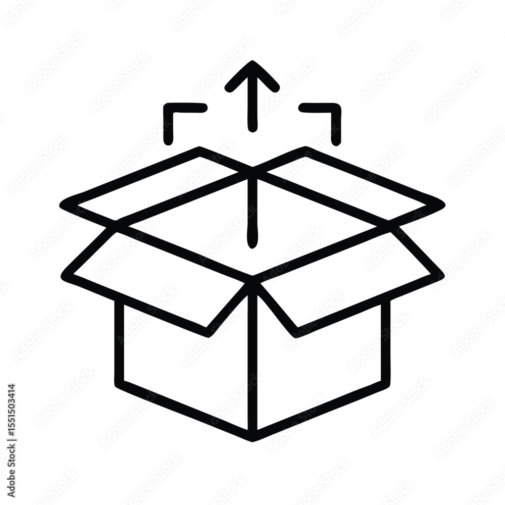 Poster open box with arrow up icon for delivery package shipping and moving service in vector illustration 