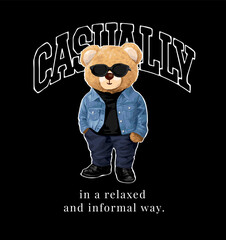bear doll in casual fashion style vector illustration