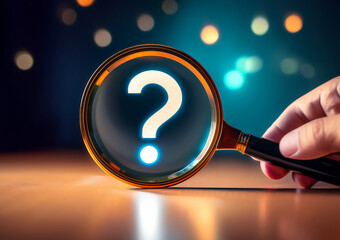 magnifier glass with question mark, concept of finding