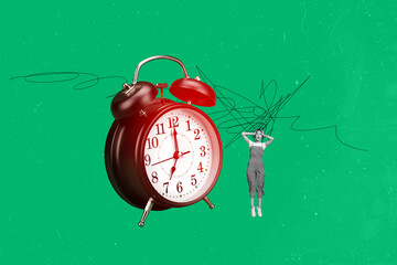 Template sketch image composite artwork collage of time work fast deadline control young woman...
